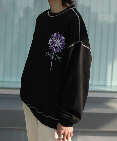 HOOK -original- 飾りステッチマーガレットフリンジ刺繍スウェット（スウェット）｜HOOK（フック）