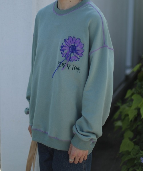 HOOK -original- 飾りステッチマーガレットフリンジ刺繍スウェット（スウェット）｜HOOK（フック）