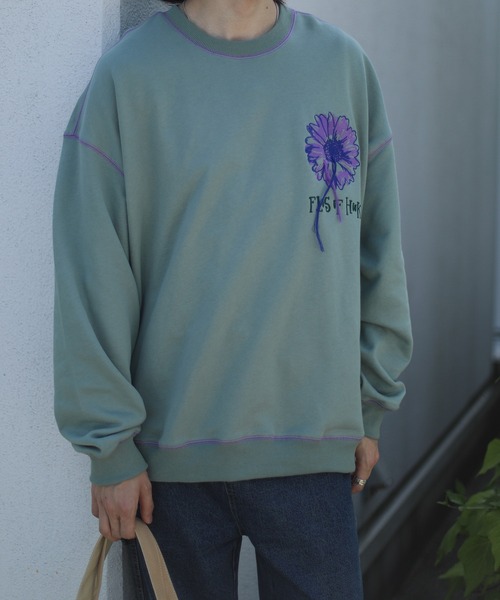 HOOK -original- 飾りステッチマーガレットフリンジ刺繍スウェット（スウェット）｜HOOK（フック）