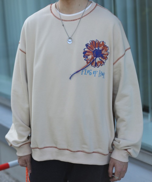 HOOK -original- 飾りステッチマーガレットフリンジ刺繍スウェット（スウェット）｜HOOK（フック）