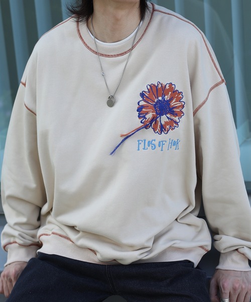 HOOK -original- 飾りステッチマーガレットフリンジ刺繍スウェット（スウェット）｜HOOK（フック）