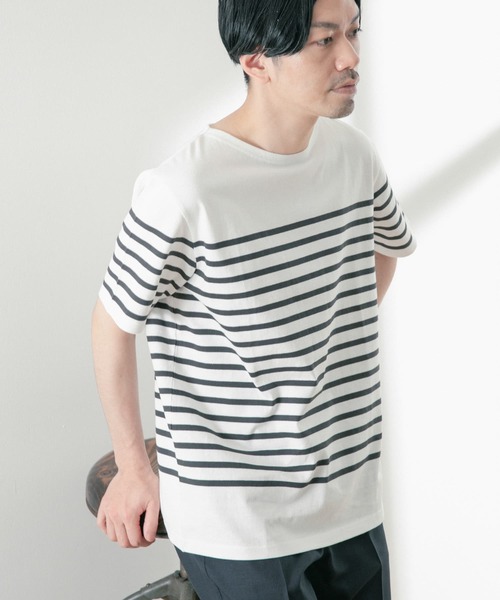 ITEMS URBANRESEARCH（アイテムズ アーバンリサーチ）の「パネルボーダーバスク Tシャツ（Tシャツ/カットソー・メンズ・グリーン/ブラック/ネイビー・MEDIUM/LARGE）」の6枚目の写真