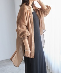 袖ゴムシャーリングシアーブラウス