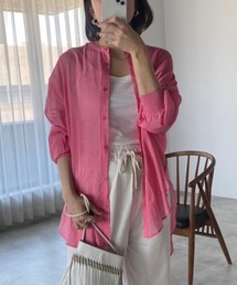 袖ゴムシャーリングシアーブラウス