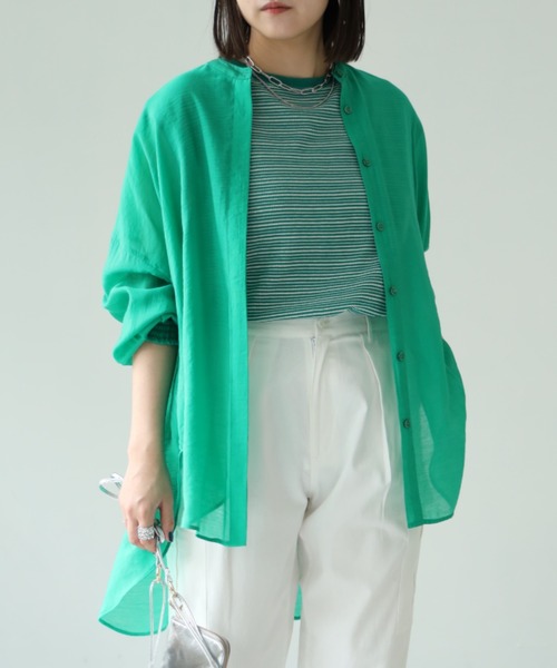each(イーチ)の「袖ゴムシャーリングシアーブラウス(シャツ/ブラウス・レディース・ホワイト/ピンク/ブルー/ブラウン/グリーン/ブラック/ライトピンク/ライトグリーン/ライトグレー/グレイッシュベージュ・FREE)」の6枚目の写真