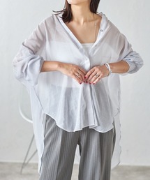 袖ゴムシャーリングシアーブラウス