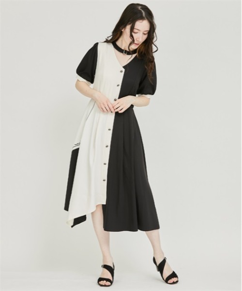 axes カットソーワンピースなど 柄切替バイカラーシャツワンピ[品番：IGAW0005701]｜axes femme