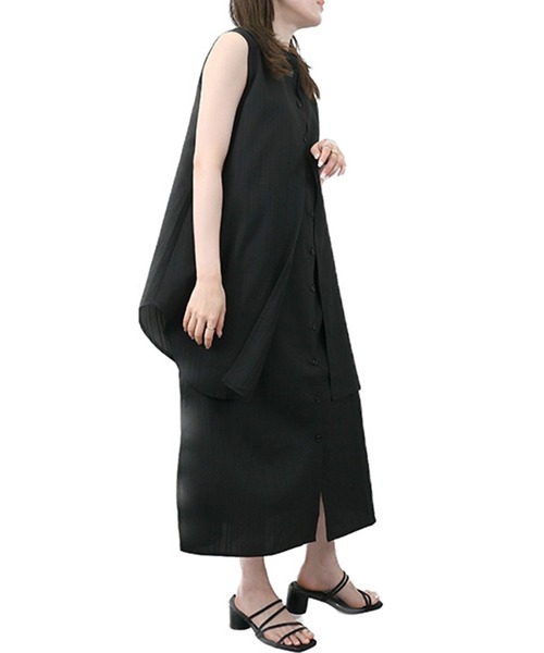 STYLEBLOCK(スタイルブロック)の「シャドーストライプレイヤード風ワンピース(ワンピース・レディース・ホワイト/ブラック/ライトベージュ/ブルー・M)」の7枚目の写真