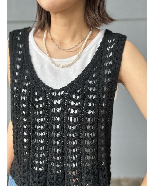 BACK NUMBER（バックナンバー）の「【BACK NUMBER】ニットビスチェレイヤード（ベスト・レディース・ブラック/キャメル/ピンク・L/M）」の2枚目の写真