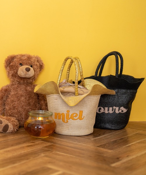 HAYNI(ヘイニ)の「Oursmiel くまのハチミツ(かごバッグ・レディース・ブラック/ナチュラル・FREE)」の5枚目の写真