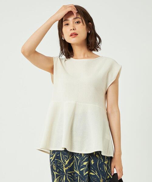 メッシュペプラムフレンチスリーブプルオーバーカットソー