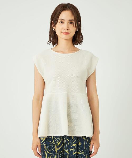 メッシュペプラムフレンチスリーブプルオーバーカットソー