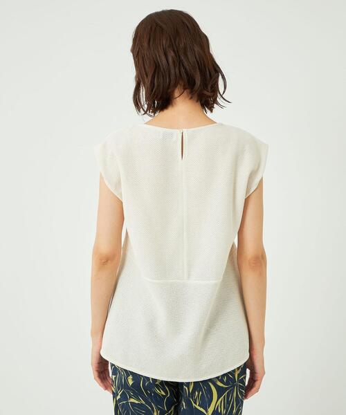 メッシュペプラムフレンチスリーブプルオーバーカットソー