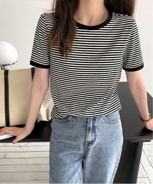 ARCADE(アーケード)の「ヴィンテージテイスト 針抜きレトロボーダー リンガーTシャツ 半袖 【-ARCADE Limited Line-】(Tシャツ/カットソー・レディース・ブラック/グリーン/モカ・FREE)」の1枚目の写真