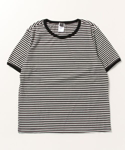 ARCADE(アーケード)の「ヴィンテージテイスト 針抜きレトロボーダー リンガーTシャツ 半袖 【-ARCADE Limited Line-】(Tシャツ/カットソー・レディース・ブラック/グリーン/モカ・FREE)」の7枚目の写真