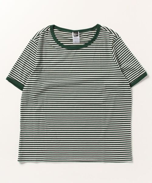 ARCADE(アーケード)の「ヴィンテージテイスト 針抜きレトロボーダー リンガーTシャツ 半袖 【-ARCADE Limited Line-】(Tシャツ/カットソー・レディース・ブラック/グリーン/モカ・FREE)」の5枚目の写真