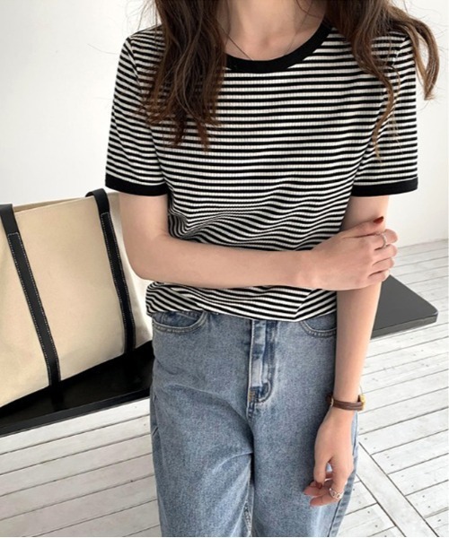 ARCADE(アーケード)の「ヴィンテージテイスト 針抜きレトロボーダー リンガーTシャツ 半袖 【-ARCADE Limited Line-】(Tシャツ/カットソー・レディース・ブラック/グリーン/モカ・FREE)」の10枚目の写真