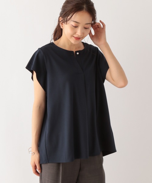 【美品】mizuiroind タックブラウス　ブラック　フレンチスリーブ 美品】mizuiroind タックブラウス ブラック フレンチスリーブ