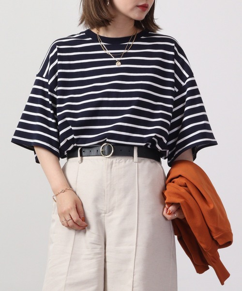 FUNALIVE(ファンアライブ)の「Multi-border short-sleeved T-shirt / マルチボーダー半袖Tシャツ unisex(Tシャツ/カットソー・メンズ・ネイビー系/杢グレー/チャコールグレー/ホワイト×ブラック/ホワイト×グリーン/サックスブルー/グリーン/ホワイト/ネイビー/ベージュ/ホワイト×ネイビー/チャコール・M/L/XL)」の12枚目の写真