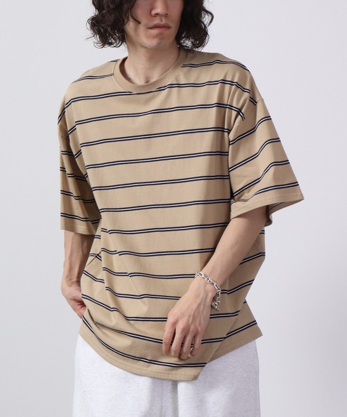 FUNALIVE(ファンアライブ)の「Multi-border short-sleeved T-shirt / マルチボーダー半袖Tシャツ unisex(Tシャツ/カットソー・メンズ・ネイビー系/杢グレー/チャコールグレー/ホワイト×ブラック/ホワイト×グリーン/サックスブルー/グリーン/ホワイト/ネイビー/ベージュ/ホワイト×ネイビー/チャコール・M/L/XL)」の8枚目の写真
