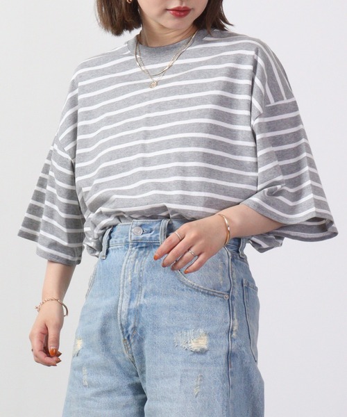 FUNALIVE(ファンアライブ)の「Multi-border short-sleeved T-shirt / マルチボーダー半袖Tシャツ unisex(Tシャツ/カットソー・メンズ・ネイビー系/杢グレー/チャコールグレー/ホワイト×ブラック/ホワイト×グリーン/サックスブルー/グリーン/ホワイト/ネイビー/ベージュ/ホワイト×ネイビー/チャコール・M/L/XL)」の6枚目の写真