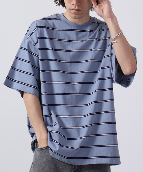 FUNALIVE(ファンアライブ)の「Multi-border short-sleeved T-shirt / マルチボーダー半袖Tシャツ unisex(Tシャツ/カットソー・メンズ・ネイビー系/杢グレー/チャコールグレー/ホワイト×ブラック/ホワイト×グリーン/サックスブルー/グリーン/ホワイト/ネイビー/ベージュ/ホワイト×ネイビー/チャコール・M/L/XL)」の11枚目の写真