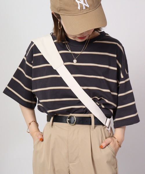 FUNALIVE(ファンアライブ)の「Multi-border short-sleeved T-shirt / マルチボーダー半袖Tシャツ unisex(Tシャツ/カットソー・メンズ・ネイビー系/杢グレー/チャコールグレー/ホワイト×ブラック/ホワイト×グリーン/サックスブルー/グリーン/ホワイト/ネイビー/ベージュ/ホワイト×ネイビー/チャコール・M/L/XL)」の7枚目の写真