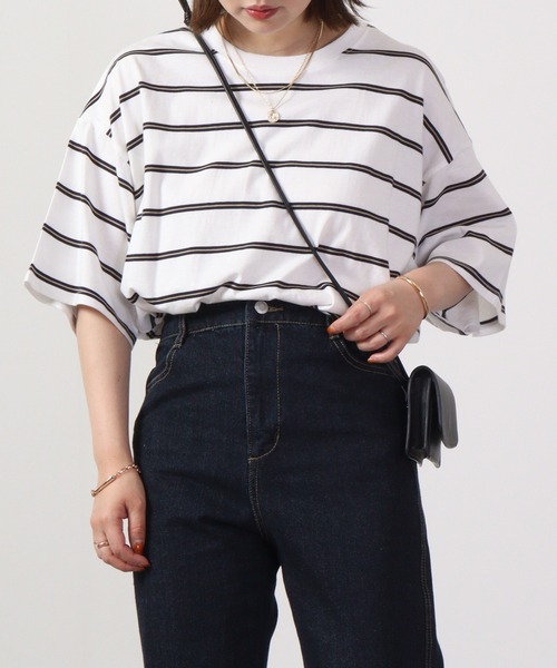 FUNALIVE(ファンアライブ)の「Multi-border short-sleeved T-shirt / マルチボーダー半袖Tシャツ unisex(Tシャツ/カットソー・メンズ・ネイビー系/杢グレー/チャコールグレー/ホワイト×ブラック/ホワイト×グリーン/サックスブルー/グリーン/ホワイト/ネイビー/ベージュ/ホワイト×ネイビー/チャコール・M/L/XL)」の19枚目の写真