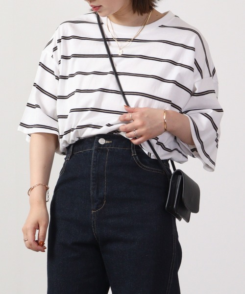 FUNALIVE(ファンアライブ)の「Multi-border short-sleeved T-shirt / マルチボーダー半袖Tシャツ unisex(Tシャツ/カットソー・メンズ・ネイビー系/杢グレー/チャコールグレー/ホワイト×ブラック/ホワイト×グリーン/サックスブルー/グリーン/ホワイト/ネイビー/ベージュ/ホワイト×ネイビー/チャコール・M/L/XL)」の20枚目の写真