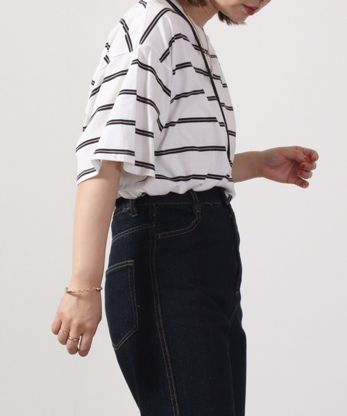 FUNALIVE(ファンアライブ)の「Multi-border short-sleeved T-shirt / マルチボーダー半袖Tシャツ unisex(Tシャツ/カットソー・メンズ・ネイビー系/杢グレー/チャコールグレー/ホワイト×ブラック/ホワイト×グリーン/サックスブルー/グリーン/ホワイト/ネイビー/ベージュ/ホワイト×ネイビー/チャコール・M/L/XL)」の22枚目の写真