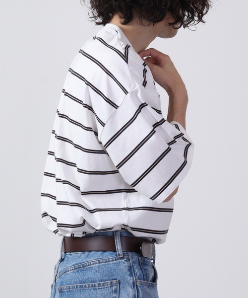 FUNALIVE(ファンアライブ)の「Multi-border short-sleeved T-shirt / マルチボーダー半袖Tシャツ unisex(Tシャツ/カットソー・メンズ・ネイビー系/杢グレー/チャコールグレー/ホワイト×ブラック/ホワイト×グリーン/サックスブルー/グリーン/ホワイト/ネイビー/ベージュ/ホワイト×ネイビー/チャコール・M/L/XL)」の15枚目の写真