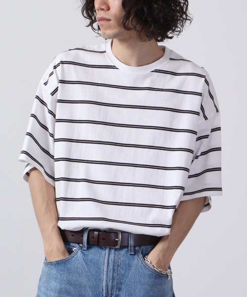 FUNALIVE(ファンアライブ)の「Multi-border short-sleeved T-shirt / マルチボーダー半袖Tシャツ unisex(Tシャツ/カットソー・メンズ・ネイビー系/杢グレー/チャコールグレー/ホワイト×ブラック/ホワイト×グリーン/サックスブルー/グリーン/ホワイト/ネイビー/ベージュ/ホワイト×ネイビー/チャコール・M/L/XL)」の13枚目の写真