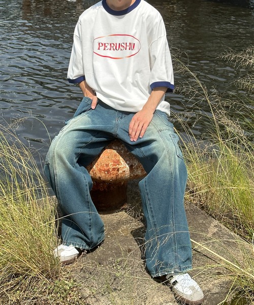 Perushu（ペルーシュ）の「デザインビッグポケットカラーデニム（デニムパンツ・メンズ・ブルー/オフホワイト/ピンク・MEDIUM/LARGE/SMALL）」の8枚目の写真