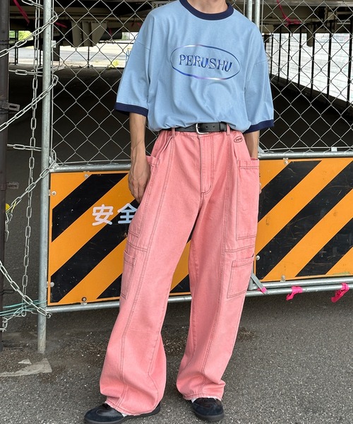Perushu（ペルーシュ）の「デザインビッグポケットカラーデニム（デニムパンツ・メンズ・ブルー/オフホワイト/ピンク・MEDIUM/LARGE/SMALL）」の5枚目の写真