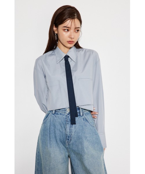 rienda（リエンダ）の「クロップドタイブラウス（シャツ/ブラウス・レディース・マルチ/ライトブルー/ライトグリーン/ホワイト・FREE）」の4枚目の写真