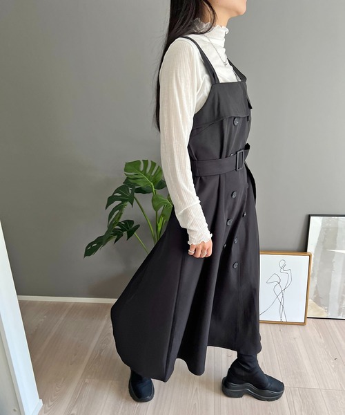 Jewelobe(ジュエローブ)の「トレンチジャンパースカート(ワンピース・レディース・ブラック/ベージュ・FREE)」の9枚目の写真