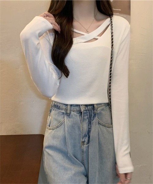 Ritzy(リッツィー)の「胸元クロスデザイントップス(Tシャツ/カットソー・レディース・ホワイト/ブラック/グレー・M/L)」の13枚目の写真