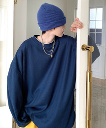 【neos -addictive design-】ルーズシルエット クルーネック ワッフル ロングスリーブ Tシャツ