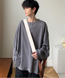 【neos -addictive design-】ルーズシルエット クルーネック ワッフル ロングスリーブ Tシャツ