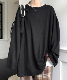 【neos -addictive design-】ルーズシルエット クルーネック ワッフル ロングスリーブ Tシャツ