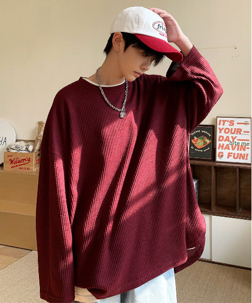 【セール】【neos -addictive design-】ルーズシルエット クルーネック ワッフル ロングスリーブ Tシャツ（Tシャツ/カットソー）｜neos（ネオス）