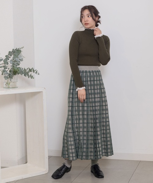 POU DOU DOU（プードゥドゥ）の「チェックプリーツニットスカート（スカート・レディース・ブラック/ブラウン/グレー・3）」の10枚目の写真