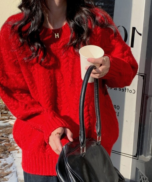HALEY PESCA(ヘーリーペスカ)の「HALEY PESCA/トレンドカラー ケーブルニットプルオーバー(ニット/セーター・レディース・オフホワイト/レッド/ブルー/ピンク・FREE)」の13枚目の写真