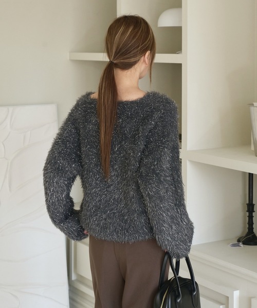 セール】フェイクファーラメシャギーボートネックワイド袖ルーズ