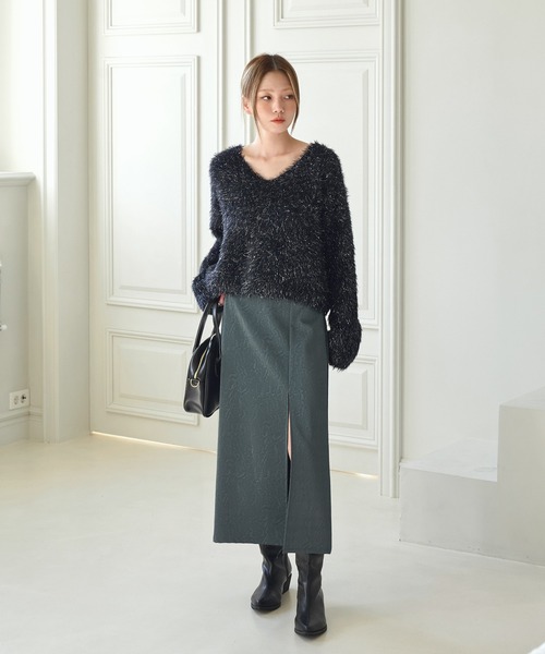 セール】フェイクファーラメシャギーボートネックワイド袖ルーズ