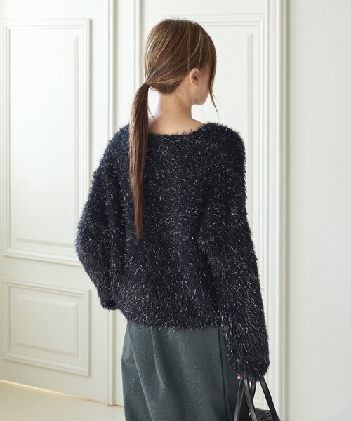 セール】フェイクファーラメシャギーボートネックワイド袖ルーズ