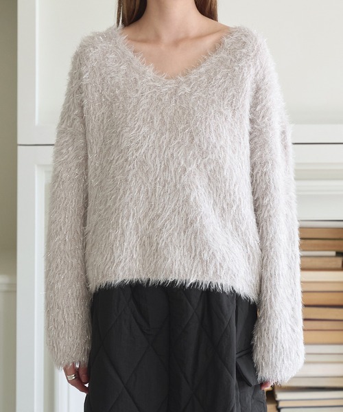 セール】フェイクファーラメシャギーボートネックワイド袖ルーズ