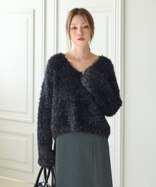 セール】フェイクファーラメシャギーボートネックワイド袖ルーズ