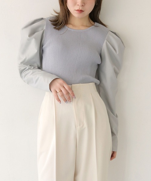 CLEIO（クレイオ）の「【CLEIO】袖切替えパフスリーブニット（ニット/セーター・レディース・ピンク/アイボリー/サックスブルー系・FREE）」の20枚目の写真