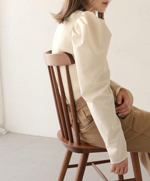 CLEIO（クレイオ）の「【CLEIO】袖切替えパフスリーブニット（ニット/セーター・レディース・ピンク/アイボリー/サックスブルー系・FREE）」の15枚目の写真